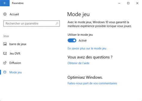 Mode jeu windows 10 activer ou pas